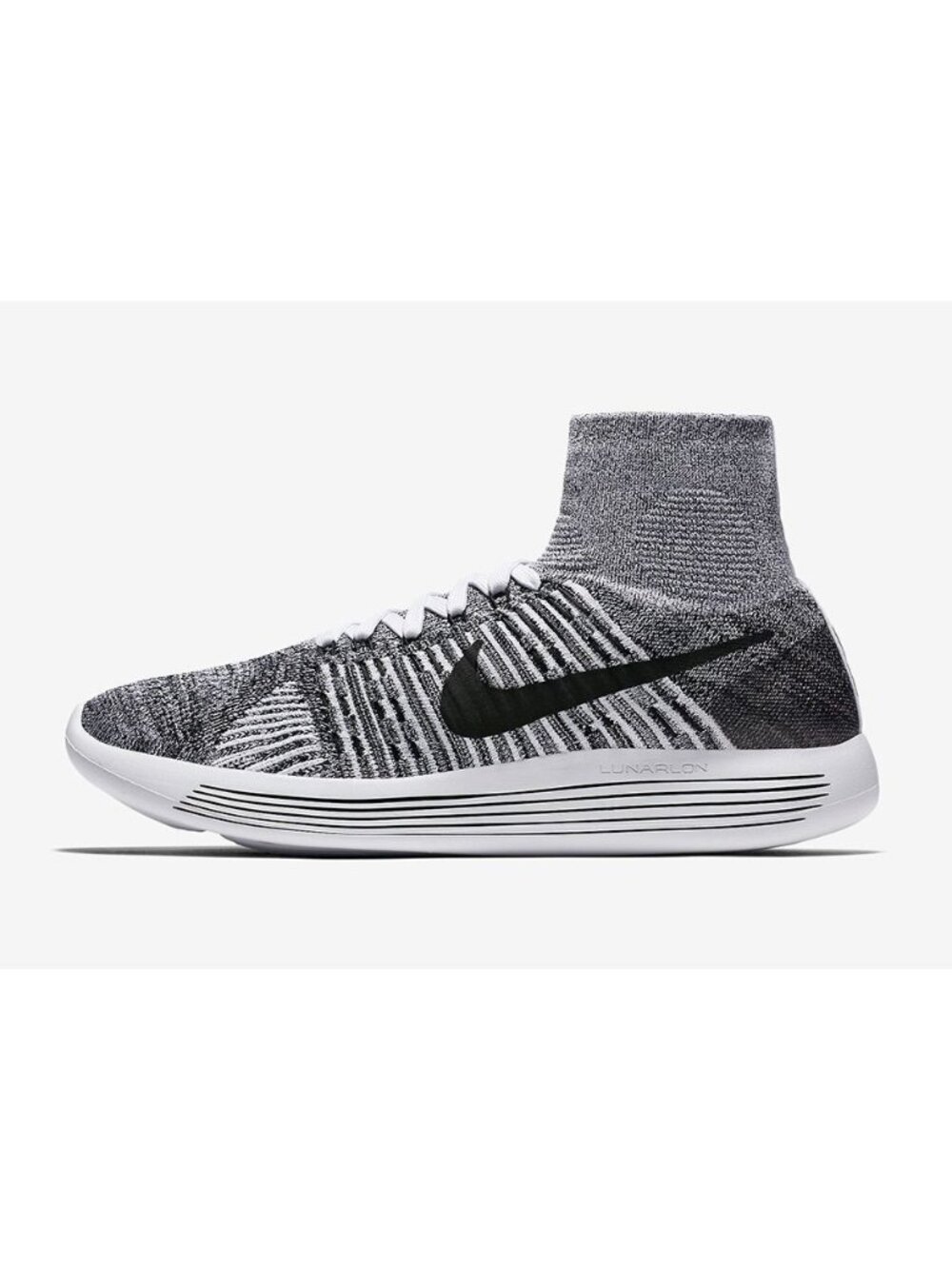 Nike LunarEpic Flyknit Oreo Shoes Women Sz 8 Black White Ankle Collar 818677-101